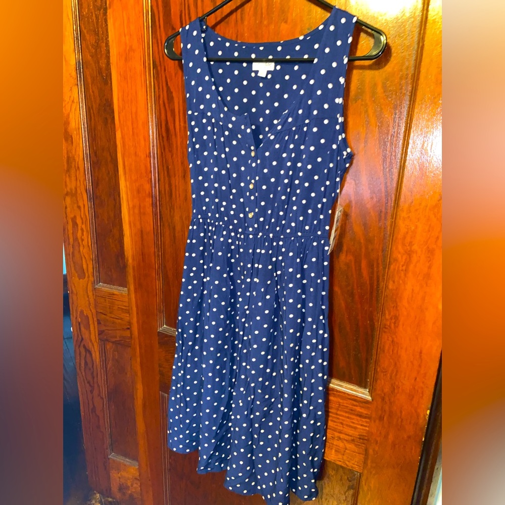 Navy blue and white polka dot dress